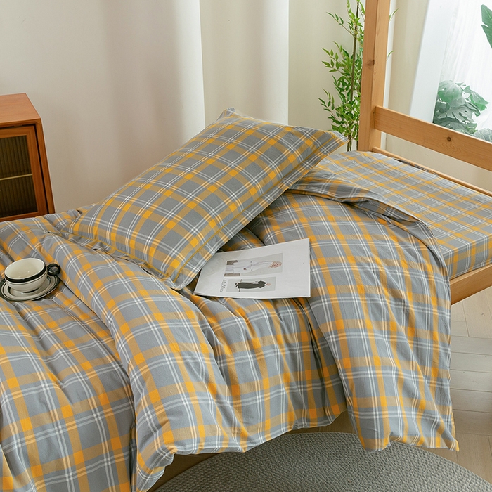 91家纺网 家纺一手货源 找家纺 喜四方 2025新款全棉色织水洗棉学生三件套 夏威夷黄