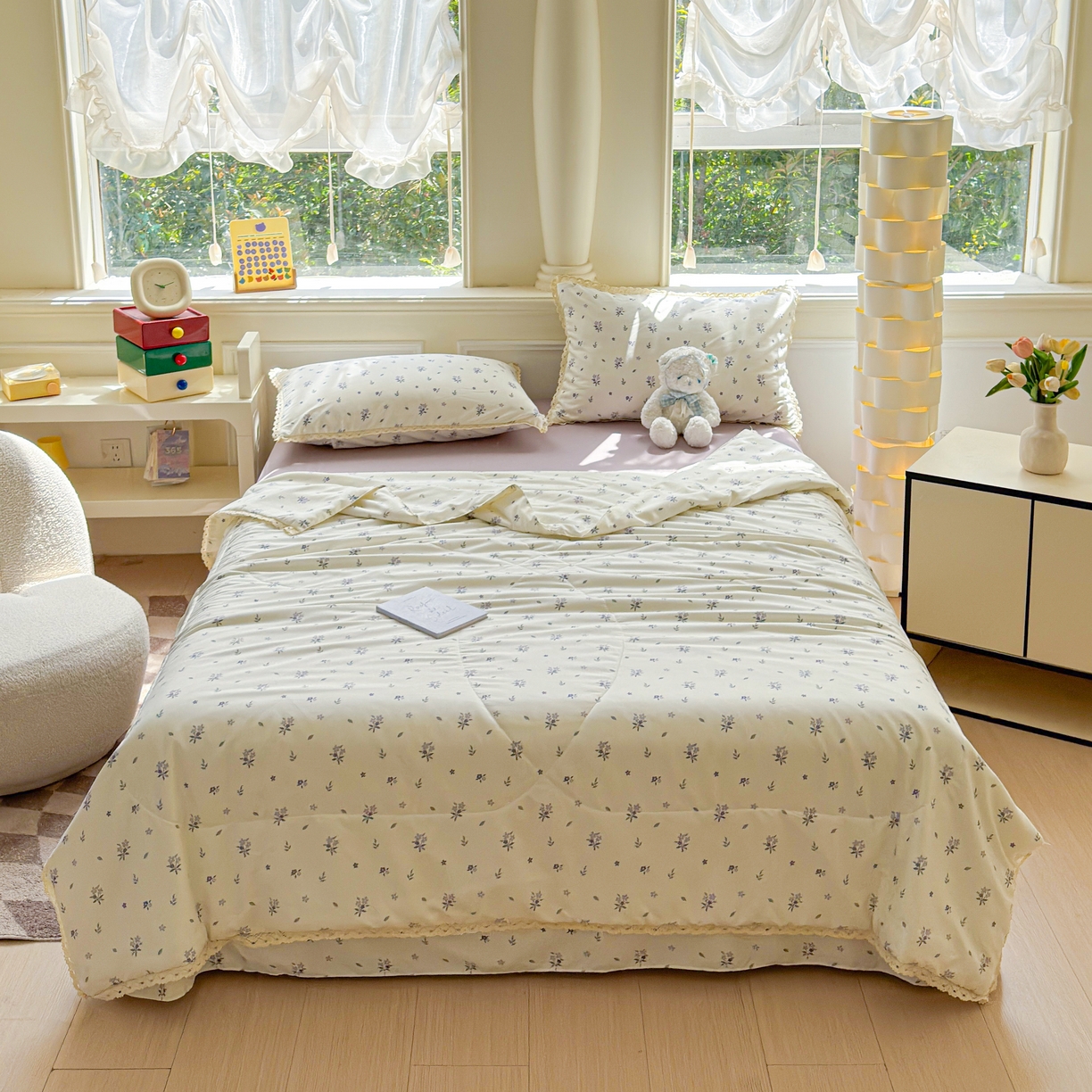 91家纺网 家纺一手货源 找家纺 可思家纺 2025新款针织棉双层纱夏被 清茶