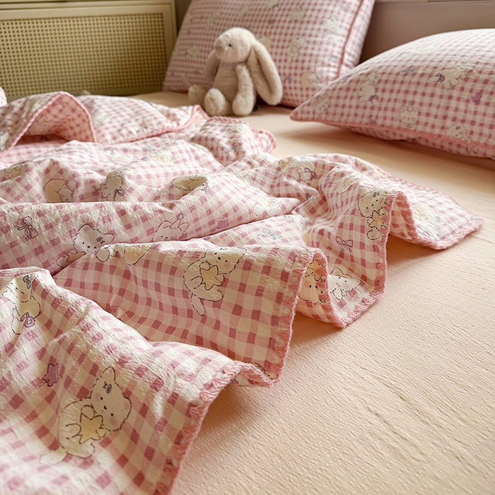 91家纺网 家纺一手货源 找家纺 星巴k家纺 2025新款春夏云感双层纱A类母婴级三角针夏被贝壳边夏凉被贝壳绣【可提供买家秀】 贝壳绣-猫咪晚宴