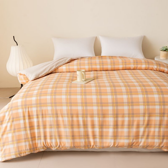 91家纺网 家纺一手货源 找家纺 美梦之都 2025新款可拆洗棉花被水洗棉被子被芯冬被学生 橙小格