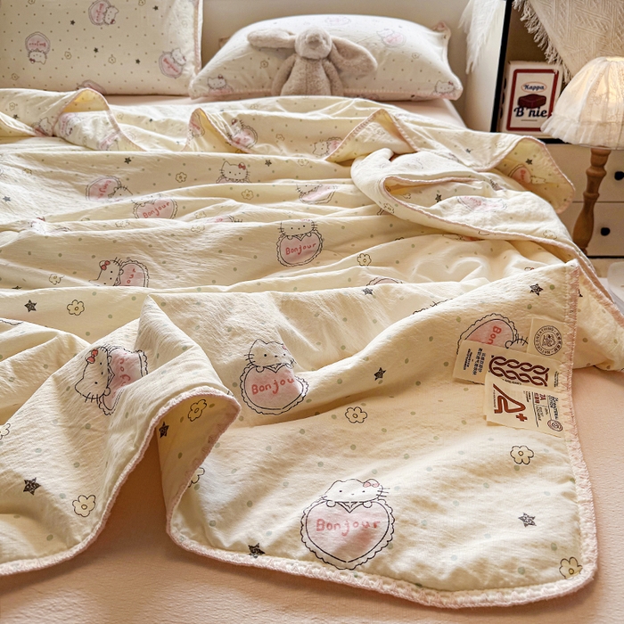 91家纺网 家纺一手货源 找家纺 星巴k家纺 2025新款春夏云感双层纱A类母婴级三角针夏被贝壳边夏凉被贝壳绣【可提供买家秀】 贝壳绣-爱心KT