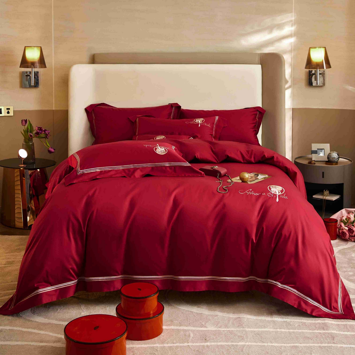 91家纺网 家纺一手货源 找家纺 涞澳家纺 2025新款婚庆款四件套 幸福嫁日