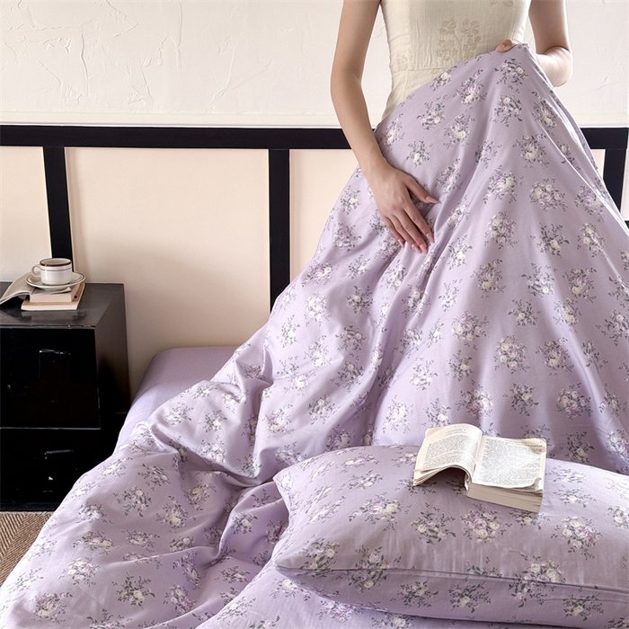 91家纺网 家纺一手货源 找家纺 窝米 2025春季新品全棉双层纱油画风花卉四件套系列（梦境花园、花研巧语） 花满枝