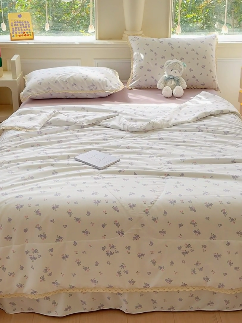 91家纺网 家纺一手货源 找家纺 可思家纺 2025新款针织棉双层纱夏被 花束紫