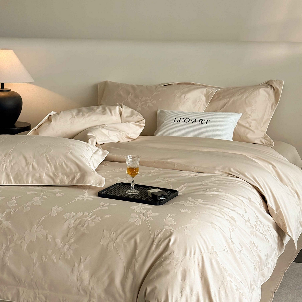 91家纺网 家纺一手货源 找家纺 涞澳家纺 2025新款全棉提花四件套 碧玉-小麦色