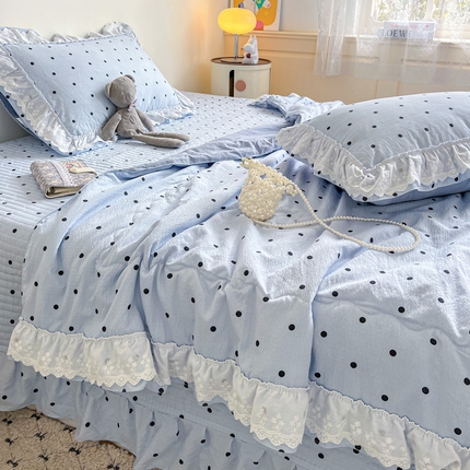 91家纺网 家纺一手货源 找家纺 （总）富米莱（原臻工厂） 2025新款云感亲肤棉床盖床裙夏凉被四件套-全棉双层花边