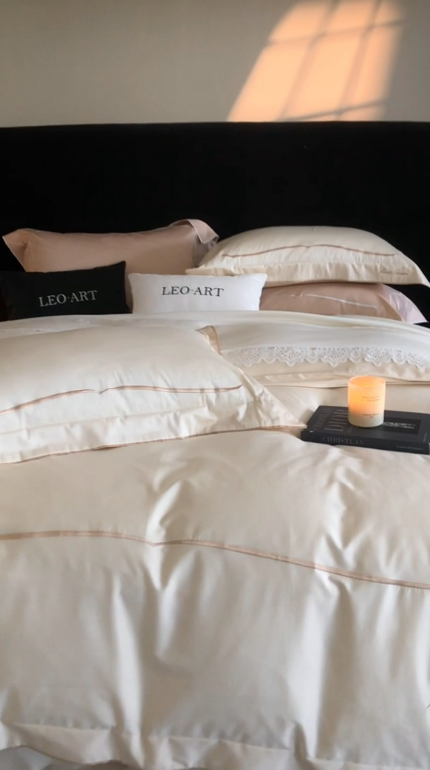 91家纺网 家纺一手货源 找家纺 涞澳家纺 2025新款80S全棉贡缎小蛮腰四件套-浅依 浅依-奶白