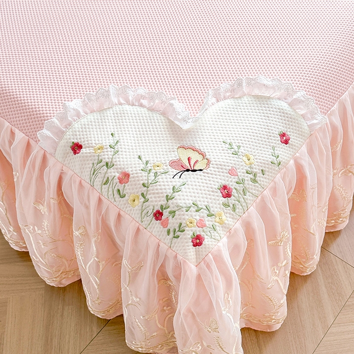 91家纺网 家纺一手货源 找家纺 （总）好儿喜家纺 2025新款繁花系列凉席床裙冰丝席床罩凉席韩式凉感豆豆凉席床盖四件套