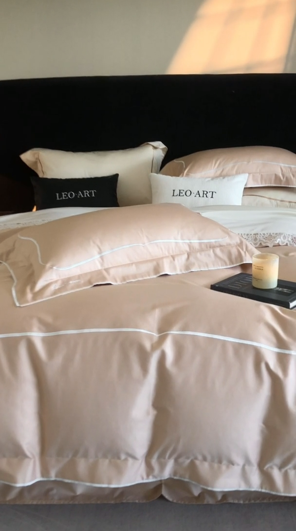 91家纺网 家纺一手货源 找家纺 涞澳家纺 2025新款80S全棉贡缎小蛮腰四件套-浅依 浅依-香槟