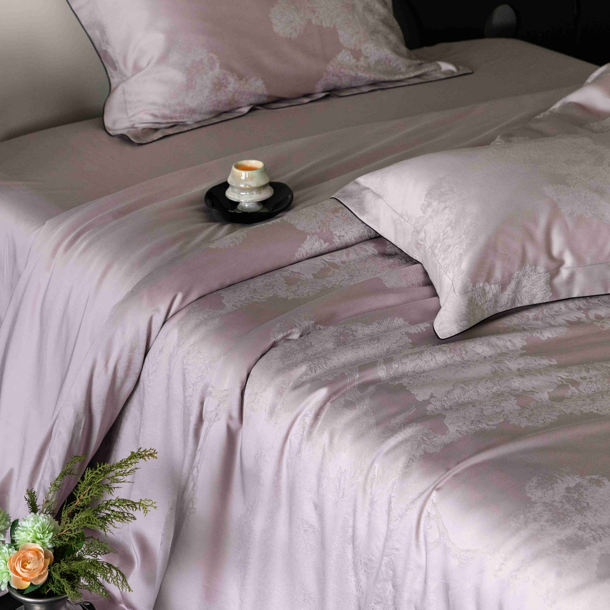 91家纺网 家纺一手货源 找家纺 涞澳家纺 2025新款60支天丝棉提花四件套 花砚-紫灰