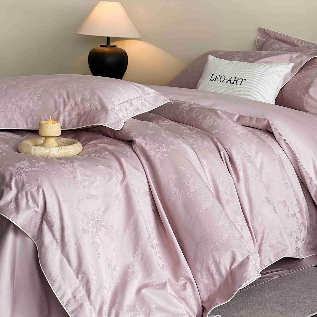 91家纺网 家纺一手货源 找家纺 涞澳家纺 2025新款全棉提花四件套 美玲-风信紫