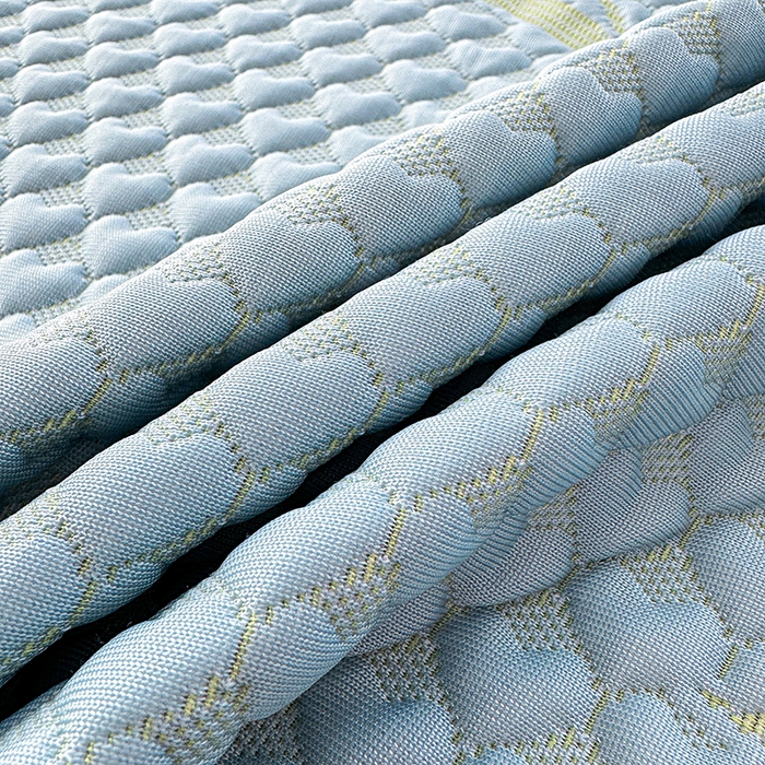 91家纺网 家纺一手货源 找家纺 提花大世界 2025新款A类PE乙纶冰丝凉感三色织550克冰豆豆凉席床裙软凉席 郁金香—PE蓝