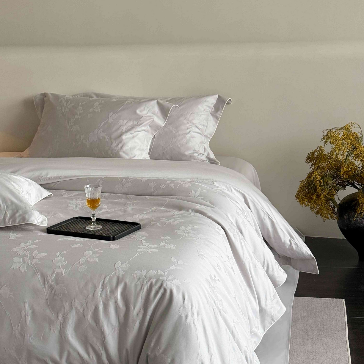 91家纺网 家纺一手货源 找家纺 涞澳家纺 2025新款全棉提花四件套 碧玉-灰白