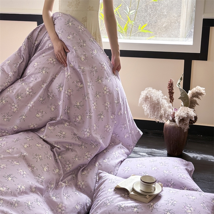 91家纺网 家纺一手货源 找家纺 窝米 2025春季新品全棉双层纱油画风花卉四件套系列（梦境花园、花研巧语） 花满枝