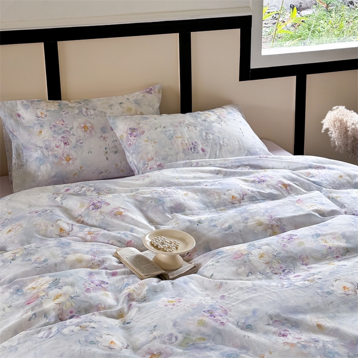 91家纺网 家纺一手货源 找家纺 窝米 2025春季新品全棉双层纱油画风花卉四件套系列（梦境花园、花研巧语） 熙春