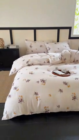 91家纺网 家纺一手货源 找家纺 窝米 2025春季新品全棉双层纱油画风花卉四件套系列（梦境花园、花研巧语） 枇杷园