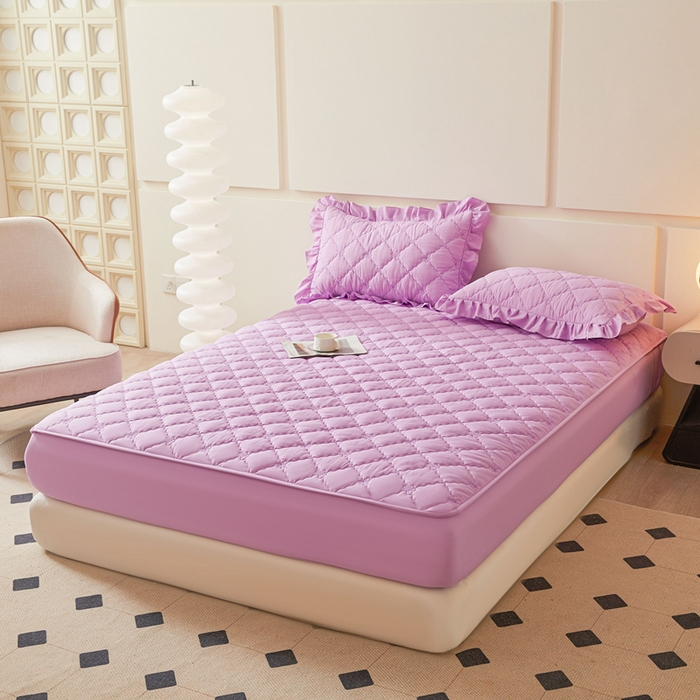 91家纺网 家纺一手货源 找家纺 怡源梦 2025新款蝶恋系列亲肤棉夹棉床笠 紫色