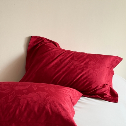 91家纺网 家纺一手货源 找家纺 鹿班家居 2025新款100S长绒棉提花单品枕套（第二组）【标准会员-2元】 单品枕套-玫瑰美遇红色