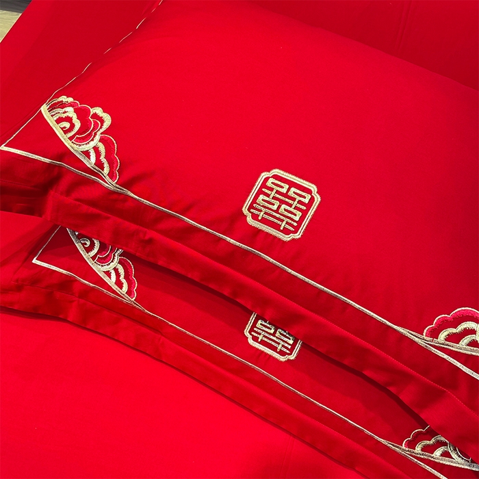 91家纺网 家纺一手货源 找家纺 张公子婚庆馆2025新款长绒棉新中式精美刺绣婚庆四件套（控价不低于328）