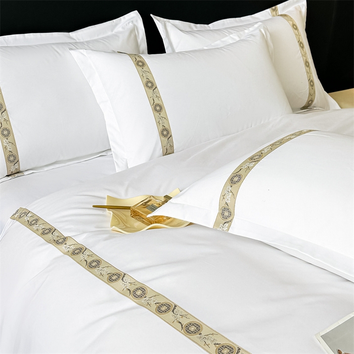 91家纺网 家纺一手货源 找家纺 梦庭帛美 2025新款宾馆刺绣四件套 梅花-卡其