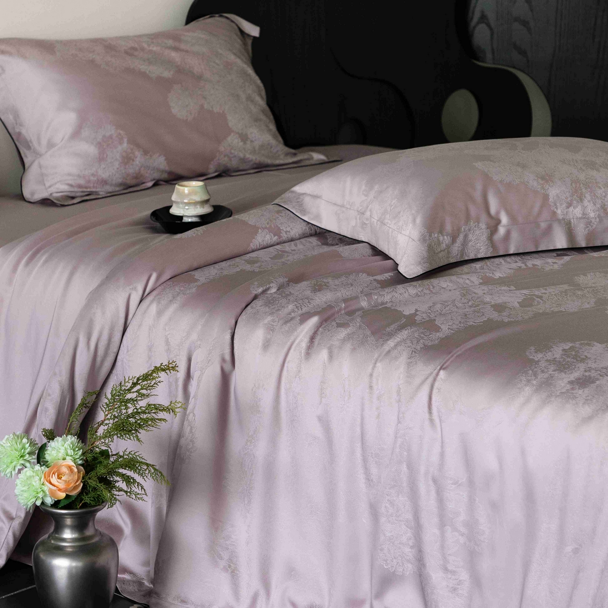 91家纺网 家纺一手货源 找家纺 涞澳家纺 2025新款60支天丝棉提花四件套 花砚-紫灰