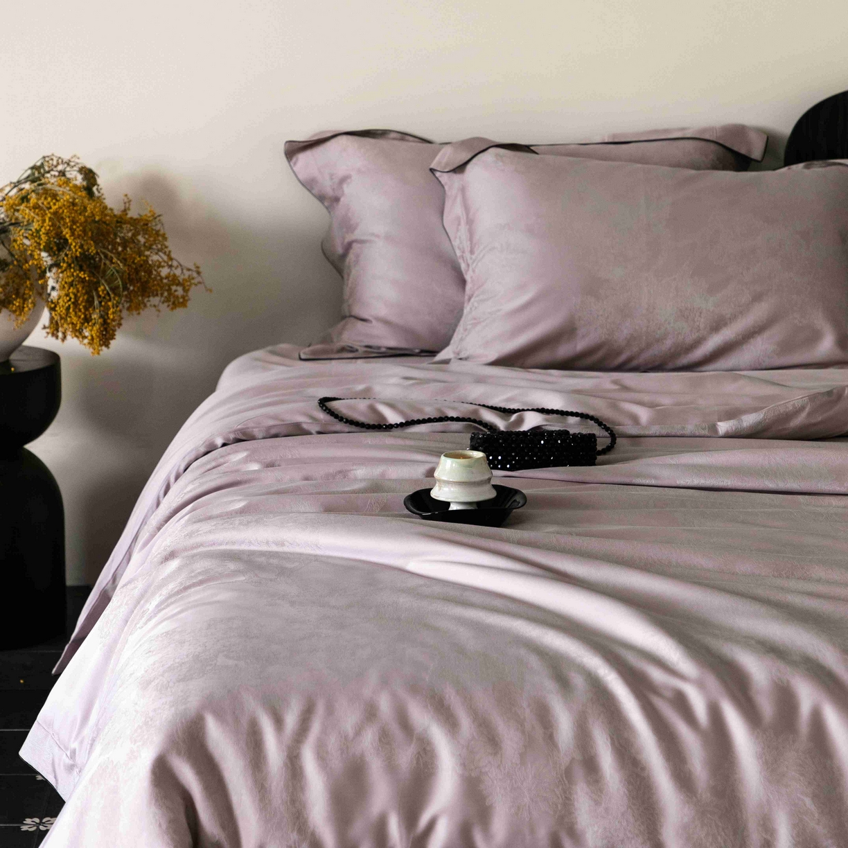 91家纺网 家纺一手货源 找家纺 涞澳家纺 2025新款60支天丝棉提花四件套 花砚-紫灰