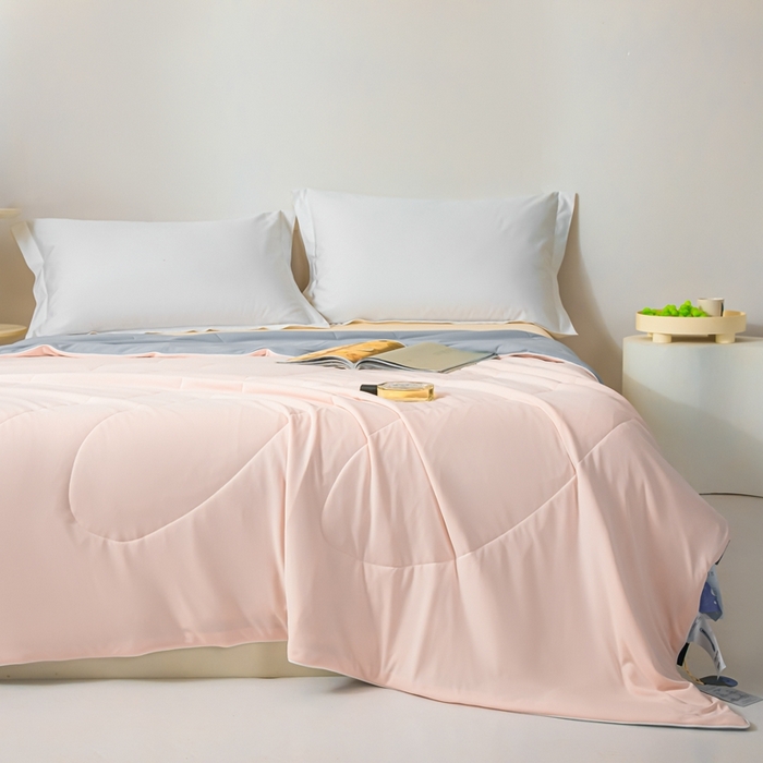 91家纺网 家纺一手货源 找家纺 凌云家纺 2025新款100%锦伦冰丝夏被空调被 粉灰