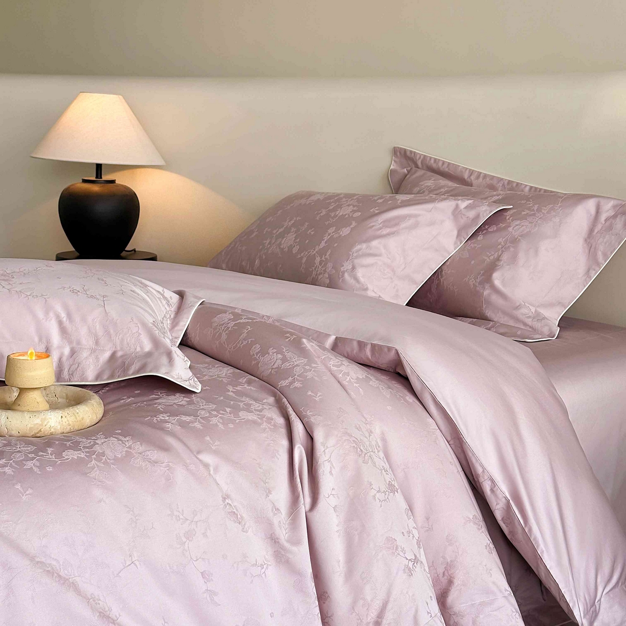 91家纺网 家纺一手货源 找家纺 涞澳家纺 2025新款全棉提花四件套 美玲-风信紫