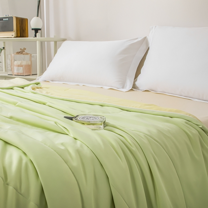 91家纺网 家纺一手货源 找家纺 凌云家纺 2025新款100%锦伦冰丝夏被空调被 清新绿