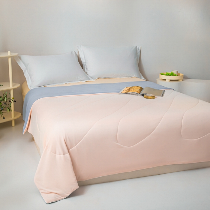 91家纺网 家纺一手货源 找家纺 凌云家纺 2025新款100%锦伦冰丝夏被空调被 粉灰