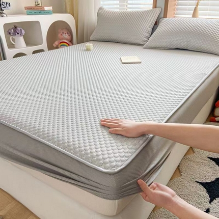 静缘分2025新款直播爆款凉豆豆冰丝凉席三件套床笠款可水洗机洗夏季凉感冰豆豆空调席软席子 简约-灰