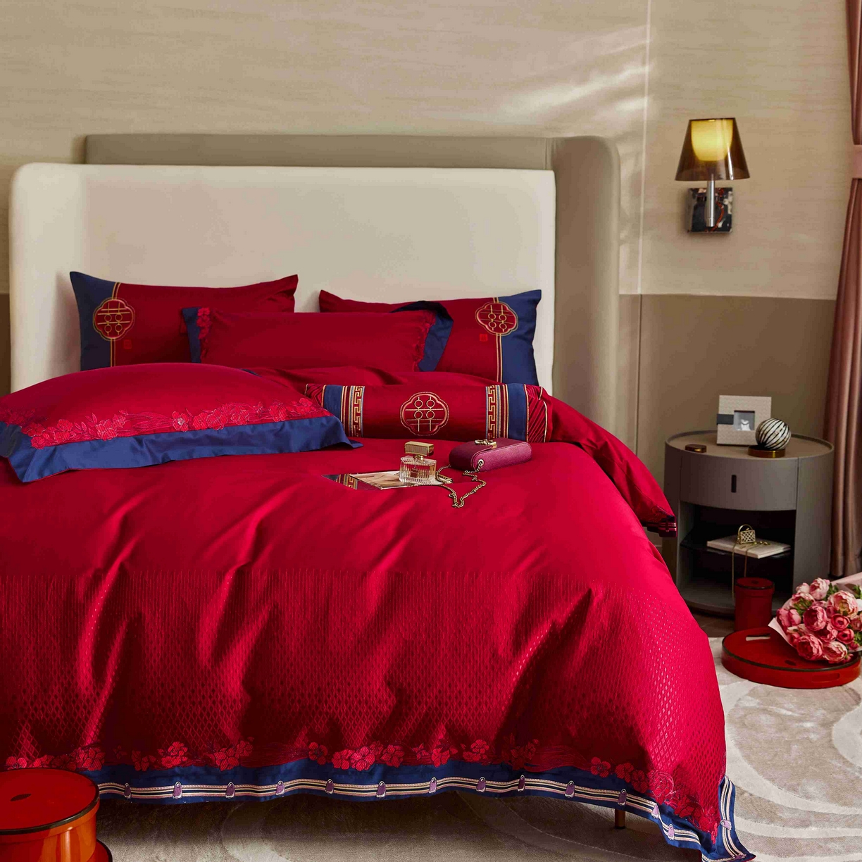 91家纺网 家纺一手货源 找家纺 涞澳家纺 2025新款婚庆款四件套 喜悦花嫁