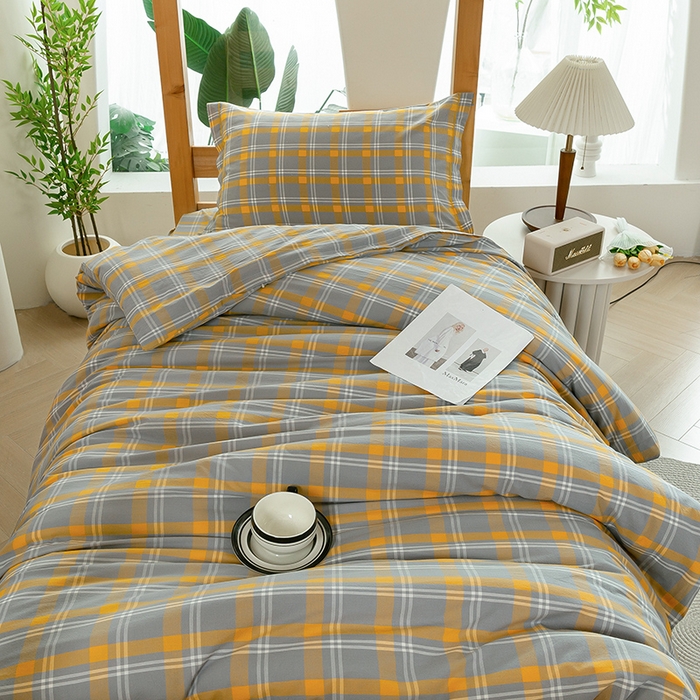 91家纺网 家纺一手货源 找家纺 喜四方 2025新款全棉色织水洗棉学生三件套 夏威夷黄