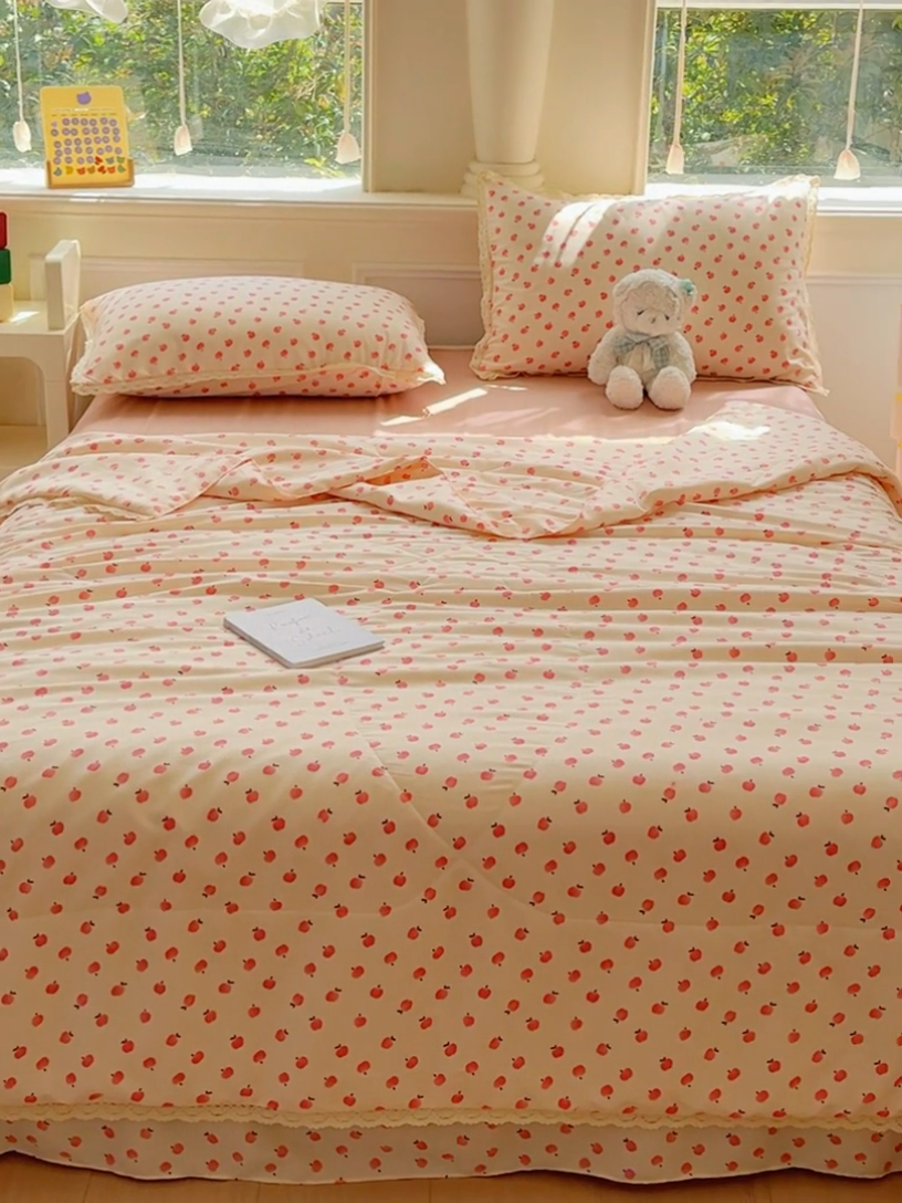 91家纺网 家纺一手货源 找家纺 可思家纺 2025新款针织棉双层纱夏被 紫樱桃