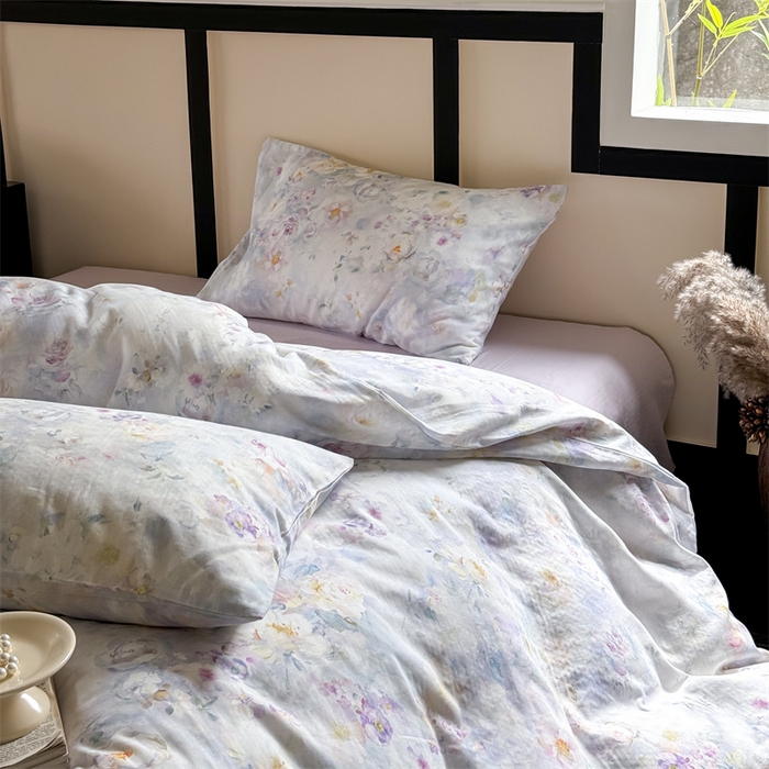 91家纺网 家纺一手货源 找家纺 窝米 2025春季新品全棉双层纱油画风花卉四件套系列（梦境花园、花研巧语） 熙春