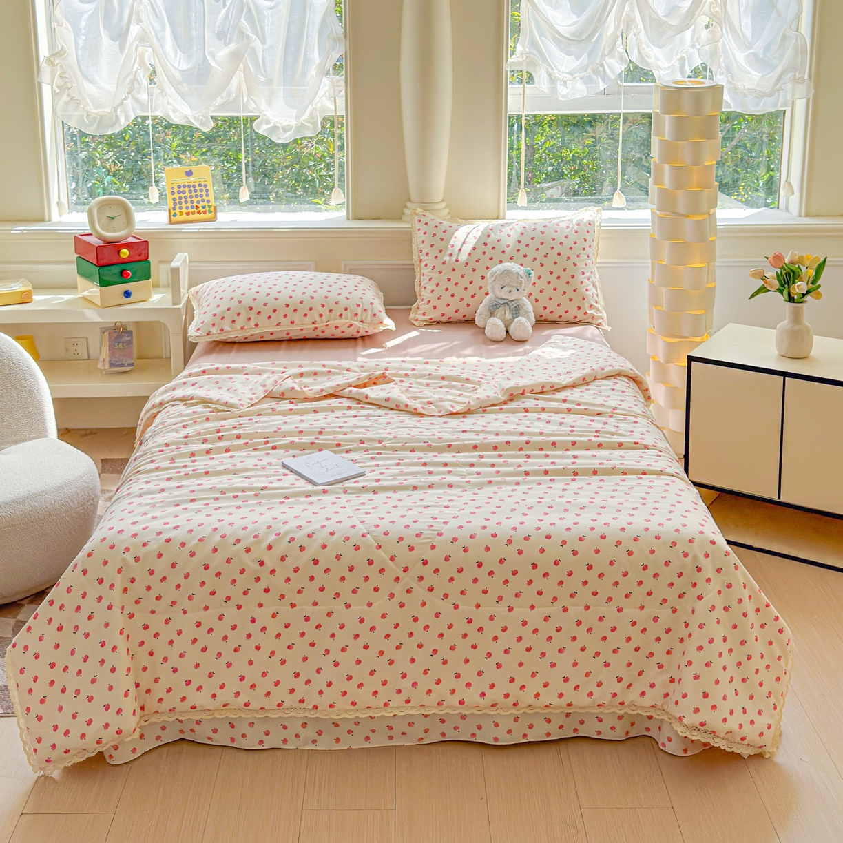 91家纺网 家纺一手货源 找家纺 可思家纺 2025新款针织棉双层纱夏被 小苹果