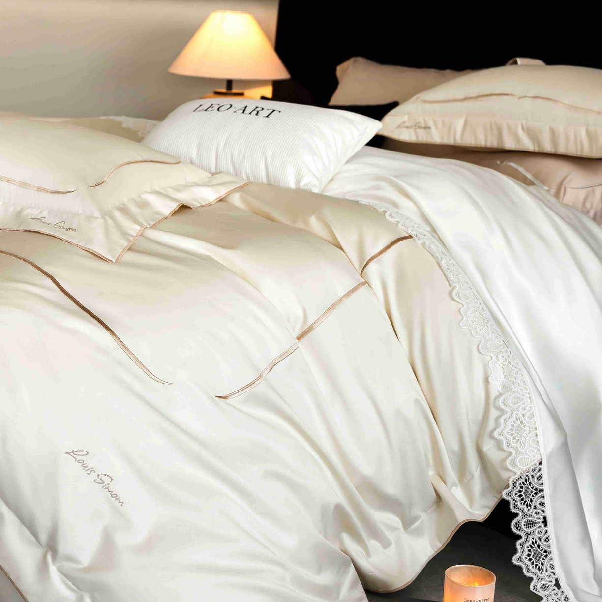 91家纺网 家纺一手货源 找家纺 涞澳家纺 2025新款80S全棉贡缎小蛮腰四件套-浅依 浅依-奶白