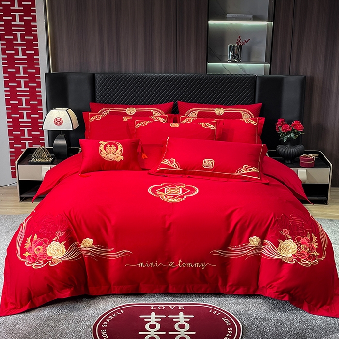 91家纺网 家纺一手货源 找家纺 张公子婚庆馆2025新款长绒棉新中式精美刺绣婚庆四件套（控价不低于328）