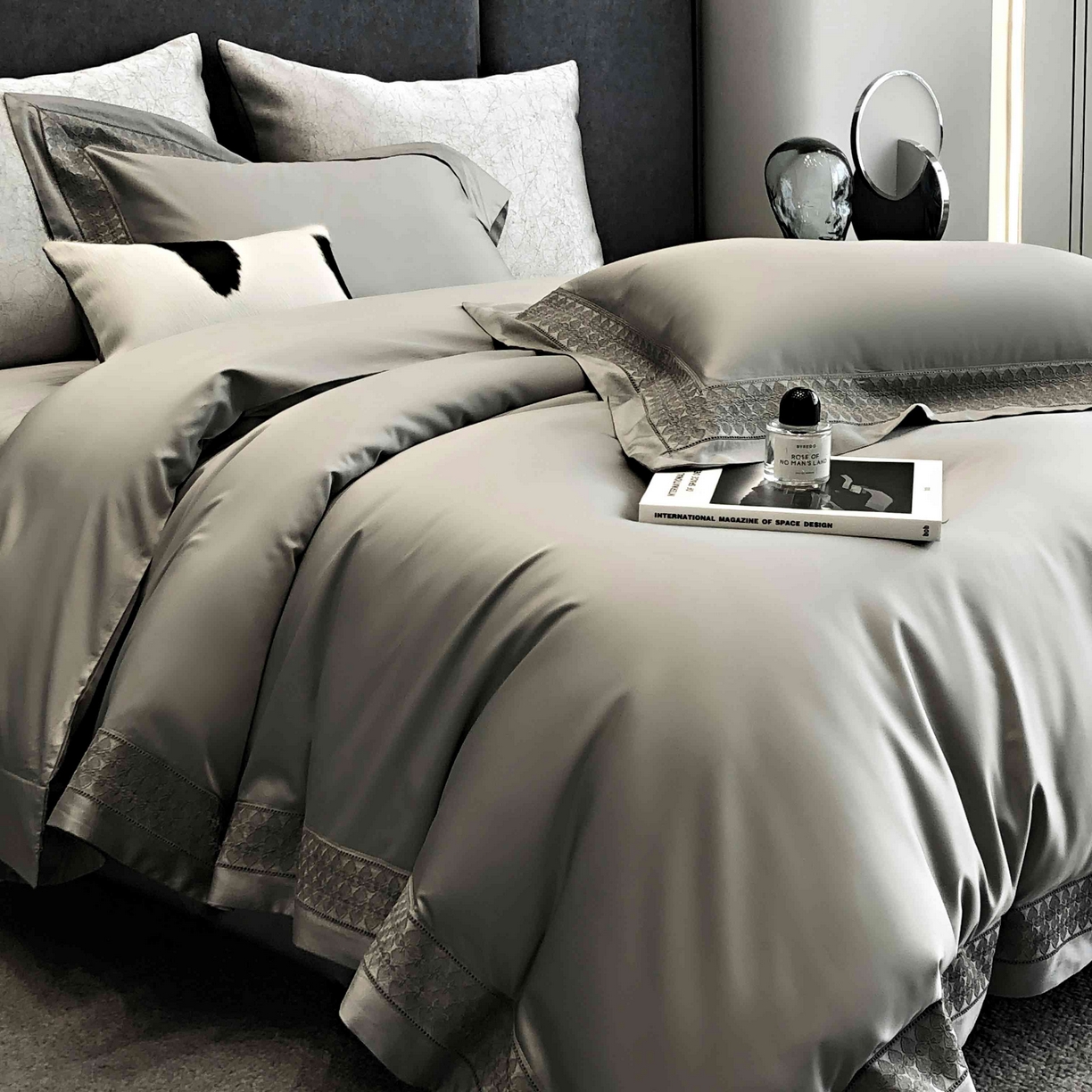 91家纺网 家纺一手货源 找家纺 涞澳家纺 2025新款60S天丝棉花边款四件套-星雅 星雅-大理石灰