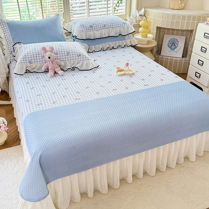 91家纺网 家纺一手货源 找家纺 金盛皇朝家纺 2025夏季新款冰丝凉豆豆床盖凉席 幽蓝蝶语