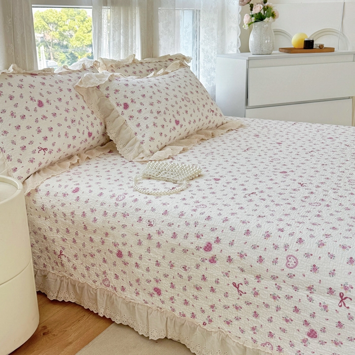 91家纺网 家纺一手货源 找家纺 添越家纺2025新款纯棉砂洗床盖三件套四件套系列花间小园