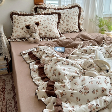 91家纺网 家纺一手货源 找家纺 轻奢坊 2025新款复古风双层纱水洗棉夏被四件套 夏被-木槿