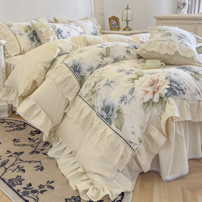 91家纺网 家纺一手货源 找家纺 亲亲公主 2025新款全棉法式花边四件套--米娅 米娅一奶油色