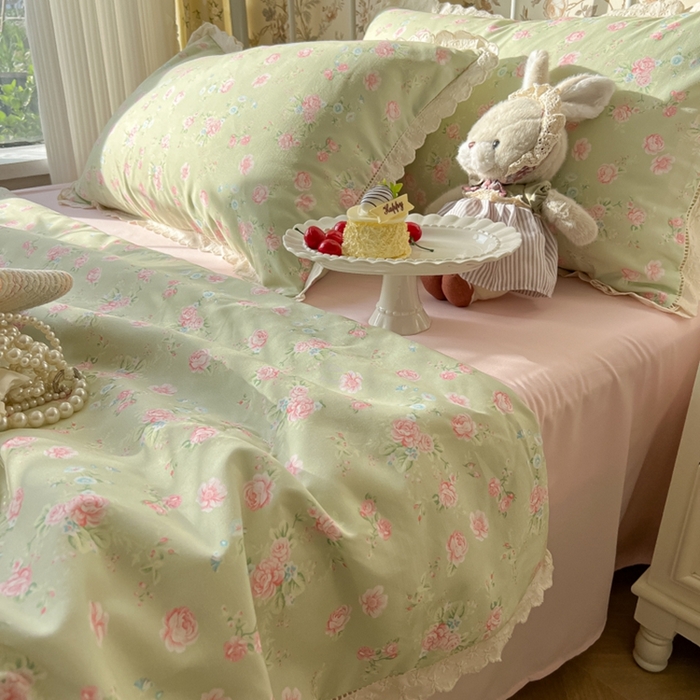 91家纺网 家纺一手货源 找家纺 （总）子钦家纺 2025新款韩版碎花法式风情花边水洗棉夏被夏凉被空调被四件套-风格二