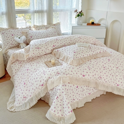 添越家纺2025新款纯棉砂洗床盖三件套四件套系列花间小园