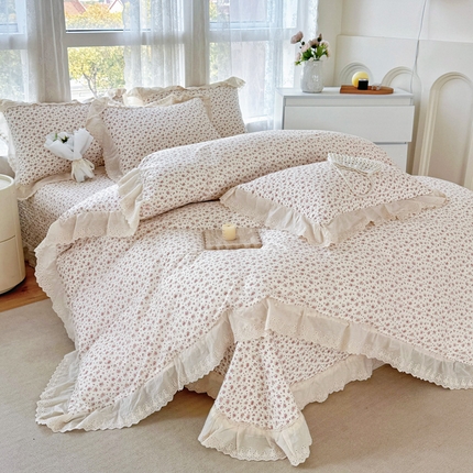 添越家纺2025新款纯棉砂洗床盖三件套四件套系列时光恋人