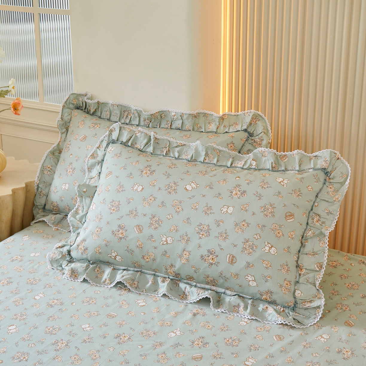 91家纺网 家纺一手货源 找家纺 缦彩 2025新款韩版全棉公主风枕套 贝丽花都