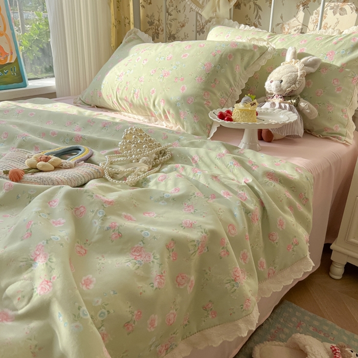 91家纺网 家纺一手货源 找家纺 （总）子钦家纺 2025新款韩版碎花法式风情花边水洗棉夏被夏凉被空调被四件套-风格二