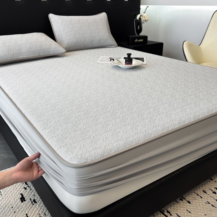 91家纺网 家纺一手货源 找家纺 九花鹿 2025新款凉感肌理纹冰丝席-床笠款 床笠款-肌理纹(银灰）