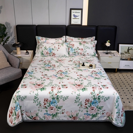 梦卓家纺 2025新款冰丝凉席床单款凉席三件套 国色天香